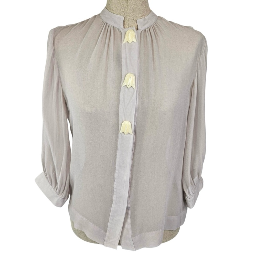 By Marlene Birger’s Darling Sheer Silk Blouse Snap Button Down Shirt Top Size 4
